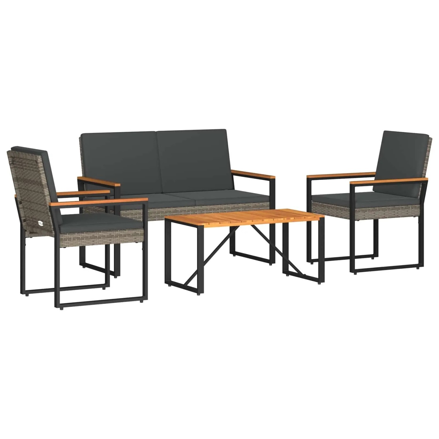 vidaXL Gartenmöbel Set 4-Tlg Grau und Dunkelgrau Poly-Rattan 42025326