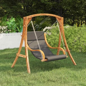 Hängeliege aus Bugholz mit anthrazitfarbenem Kissen und Ketten, ohne Gestell. Hollywoodschaukel für Garten und Terrasse.