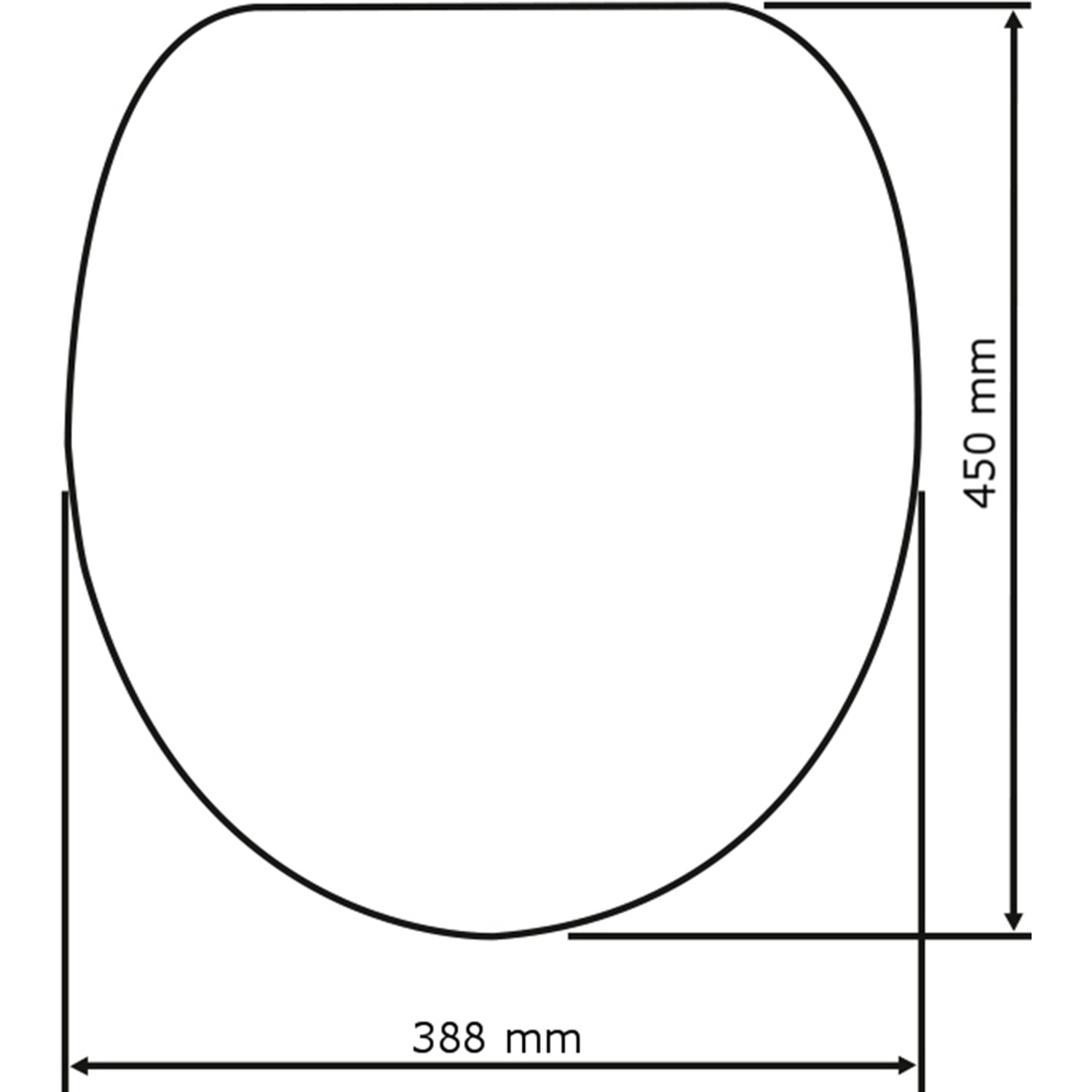 Technische Zeichnung: Wenko WC-Sitz Spa aus Acryl mit Absenkautomatik, Maße 450 x 388 mm.