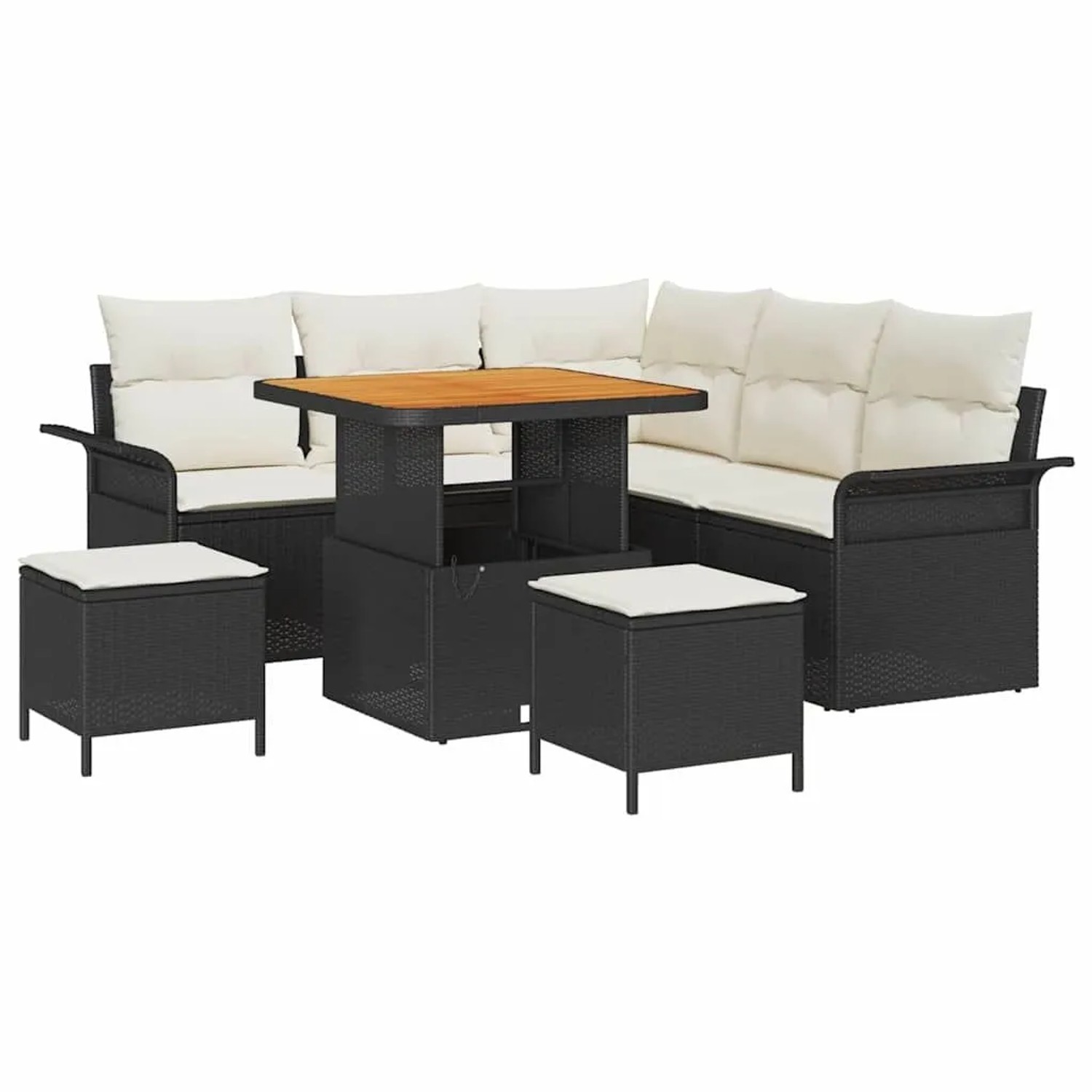 vidaXL Garten-Sofa-Set mit Kissen mit Speicher 8-Tlg Schwarz und Creme 3364080