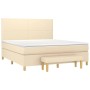 Cremefarbenes Boxspringbett (180x200 cm) mit Matratze, Auflage und Bank. Stoffbezug.