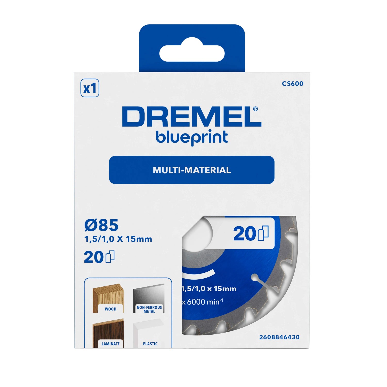 Dremel Kreissägeblatt CS600 Multi-Material, Ø 85mm, für Holz, Laminat, Kunststoff und Nichteisenmetalle.