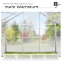 Geräumiges Tectake Gewächshaus, Innenansicht. Transparente Wände, stabiler Aluminiumrahmen. Ideal für Pflanzen, mit Schiebetür.