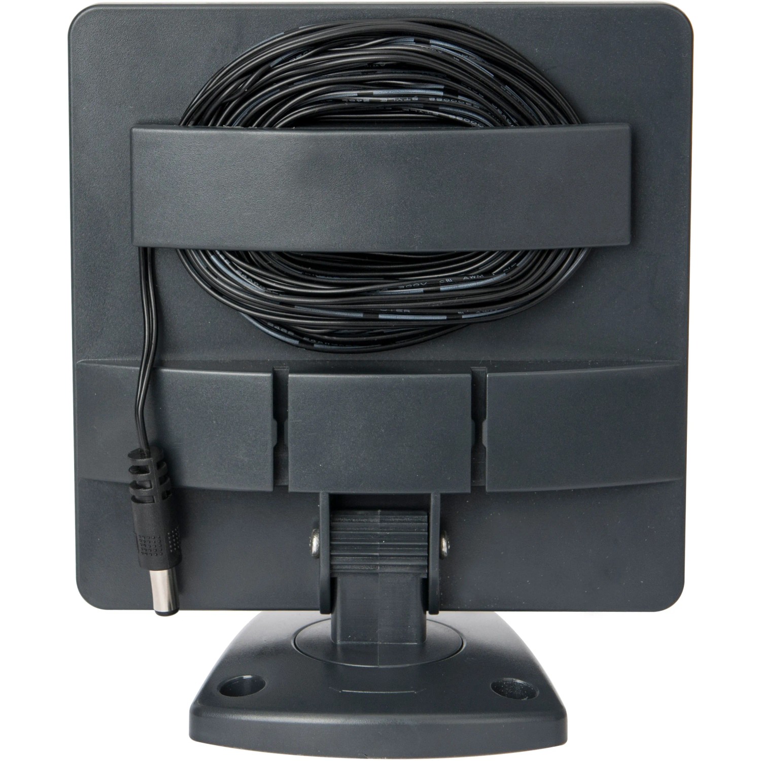 Rückansicht Lutec Solar LED Strahler Sunshine mit Kabelaufwicklung und Stecker.