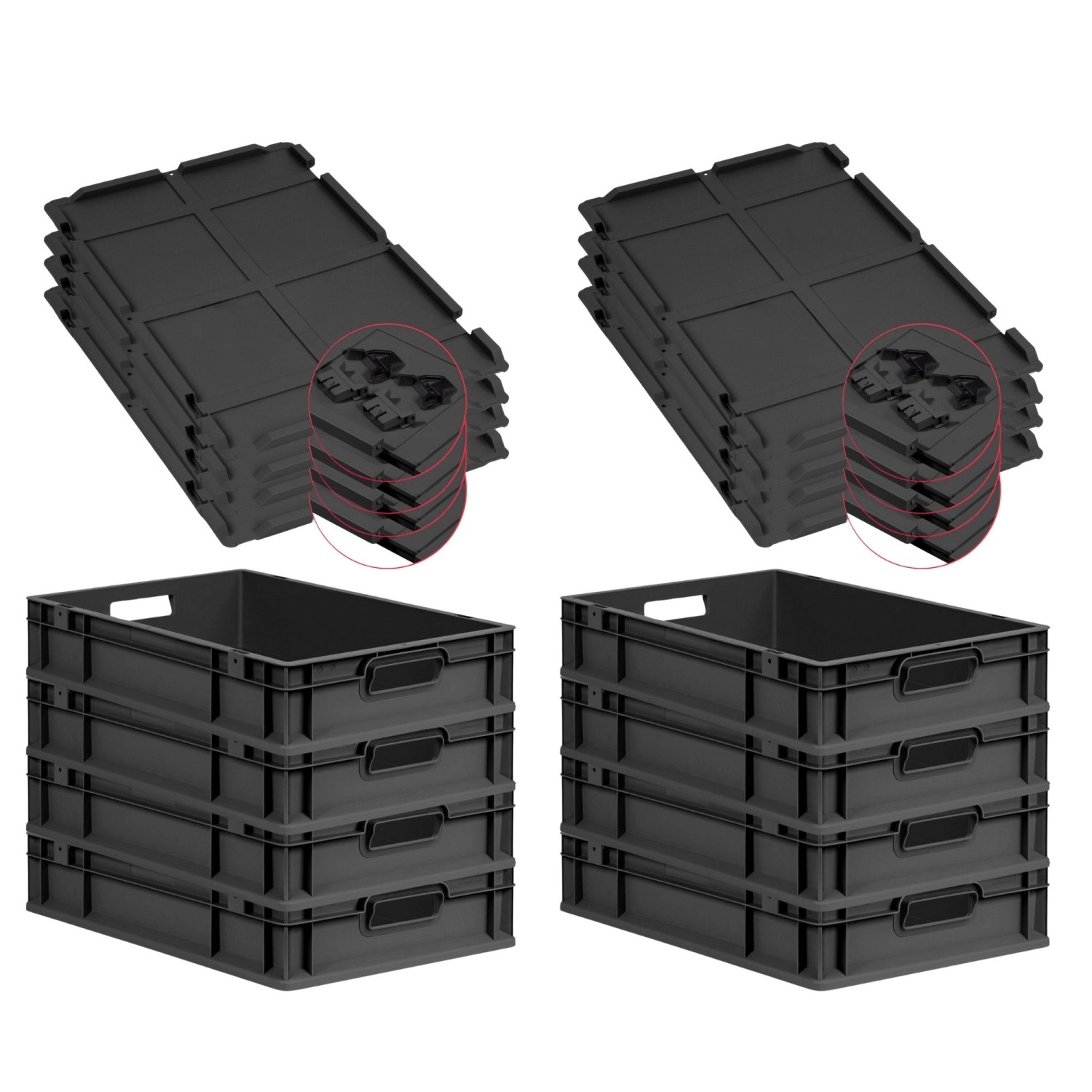 PROREGAL SuperSparSet 8x Eurobox Nextgen Grip Mit Scharnierdeckel Und Schwa günstig online kaufen