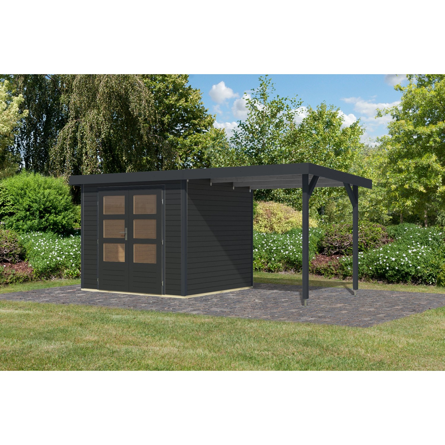 Karibu Gartenhaus Ernesto 3 C Anbaudach Anthrazit/Anthrazit 209 x 238 x 213 günstig online kaufen