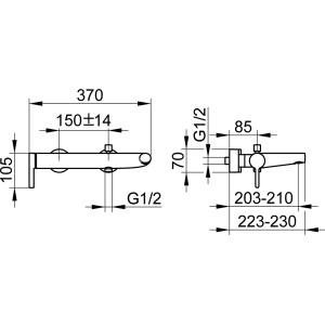 Technische Zeichnung Keuco Wannenmischer Edition 400 51520 Chrom mit Maßangaben.