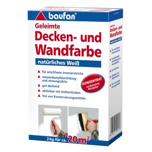 Baufan Geleimte Decken- und Wandfarbe, 2 kg, natürliches Weiß. Geeignet für Innenanstriche.