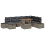 Graues 9-teiliges vidaXL Garten-Sofa-Set aus Rattan mit Kissen und Stauraum.