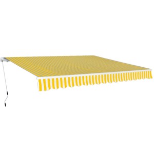 Gelenkarmmarkise, 400 cm, gelb-weiß gestreift, mit Handkurbel für Terrasse und Garten.