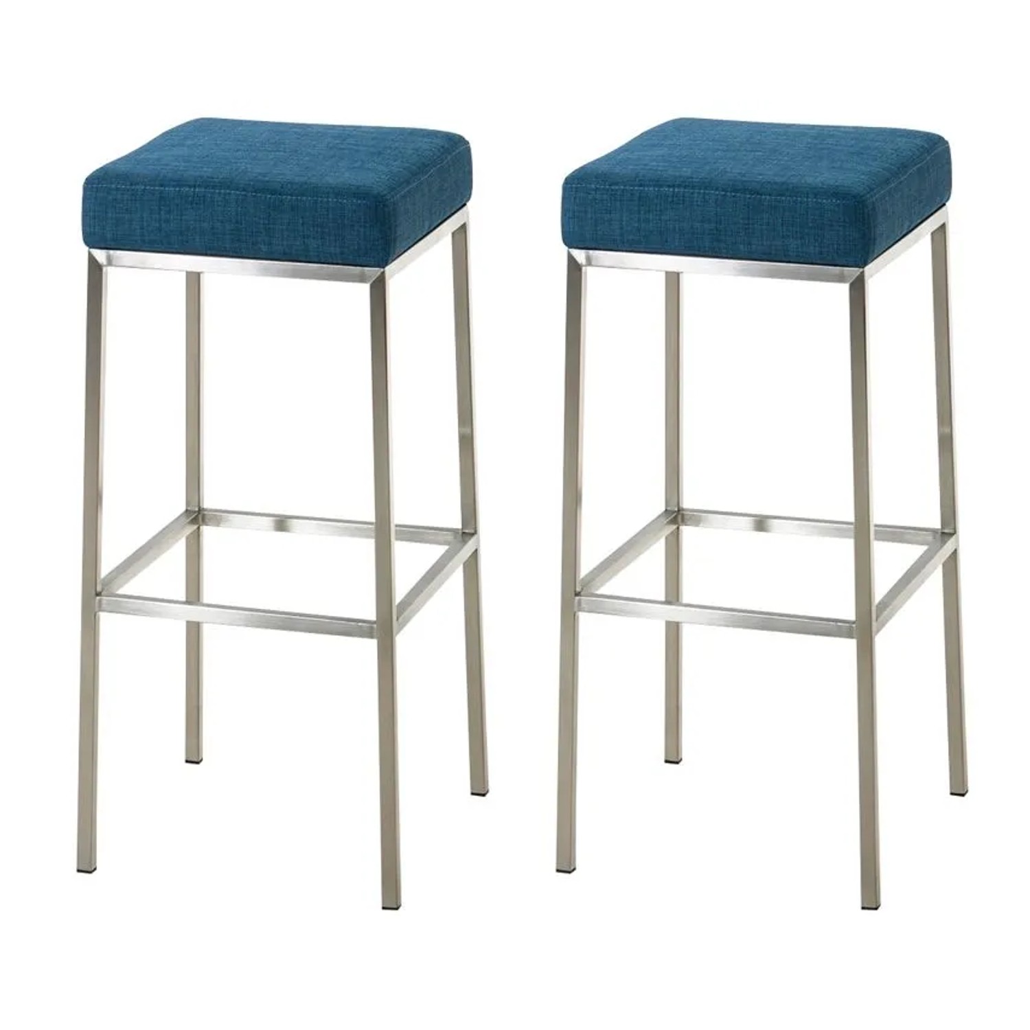 CLP 2er Set Barhocker Montreal Stoffbezug Blau/Edelstahl