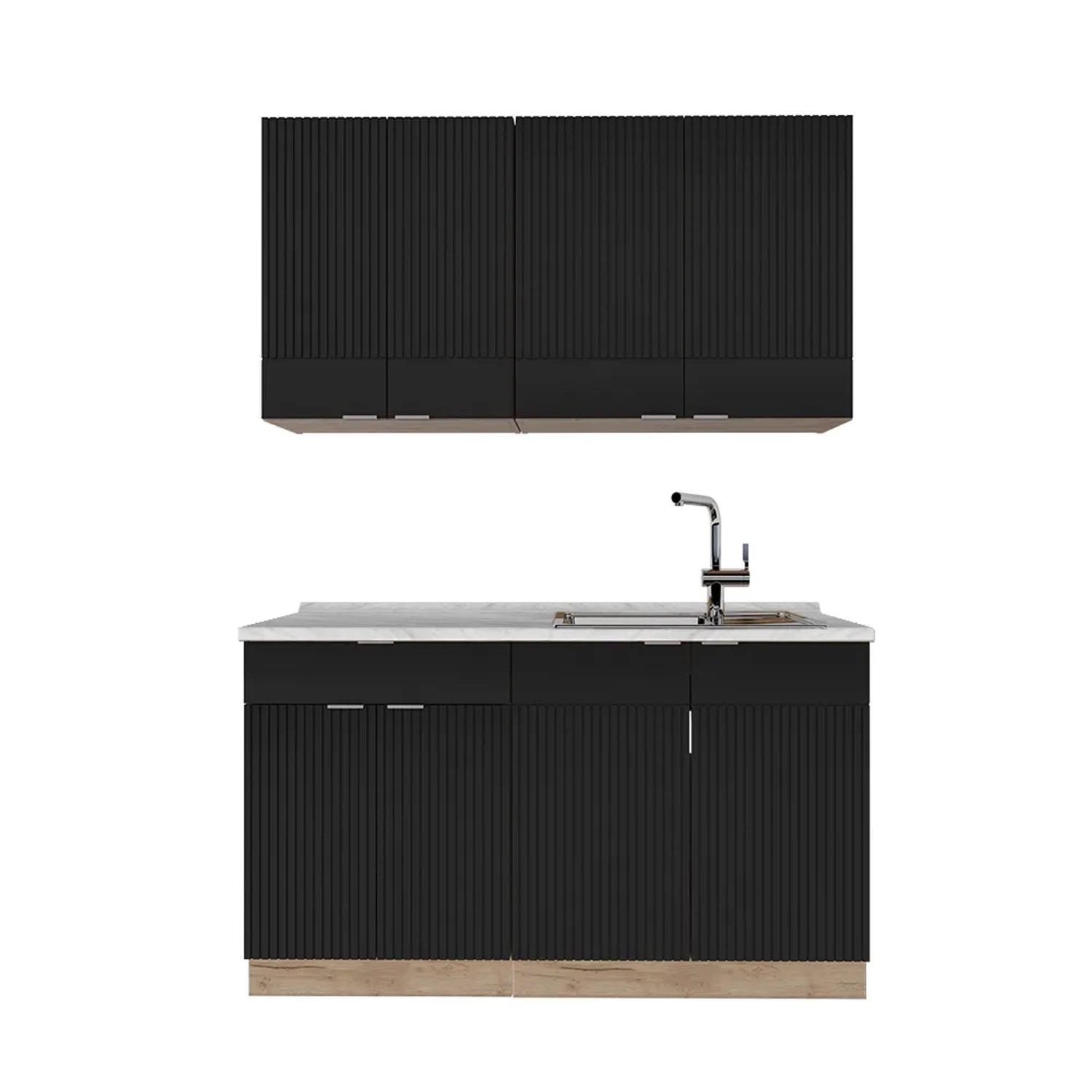 Vicco Fame-Line Singleküche Schwarz gestreift/Goldkraft Eiche 140 cm ohne Arbeitsplatte ohne E-Geräte