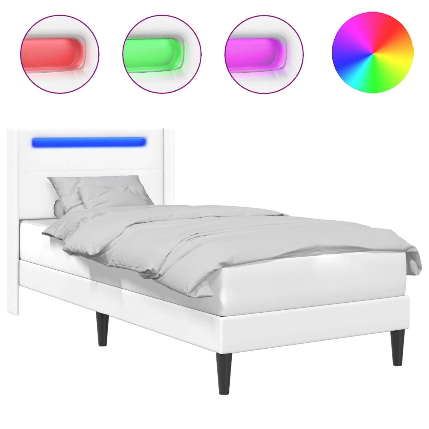 vidaXL Bettrahmen mit LED-Lichtleisten Weiß 90 x 200 cm Kunstleder 42027968