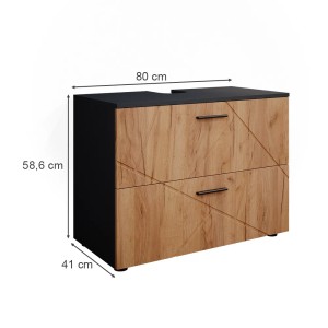 Waschbeckenunterschrank Irma in Anthrazit/Eiche Optik, 80 cm breit, mit zwei Schubladen.