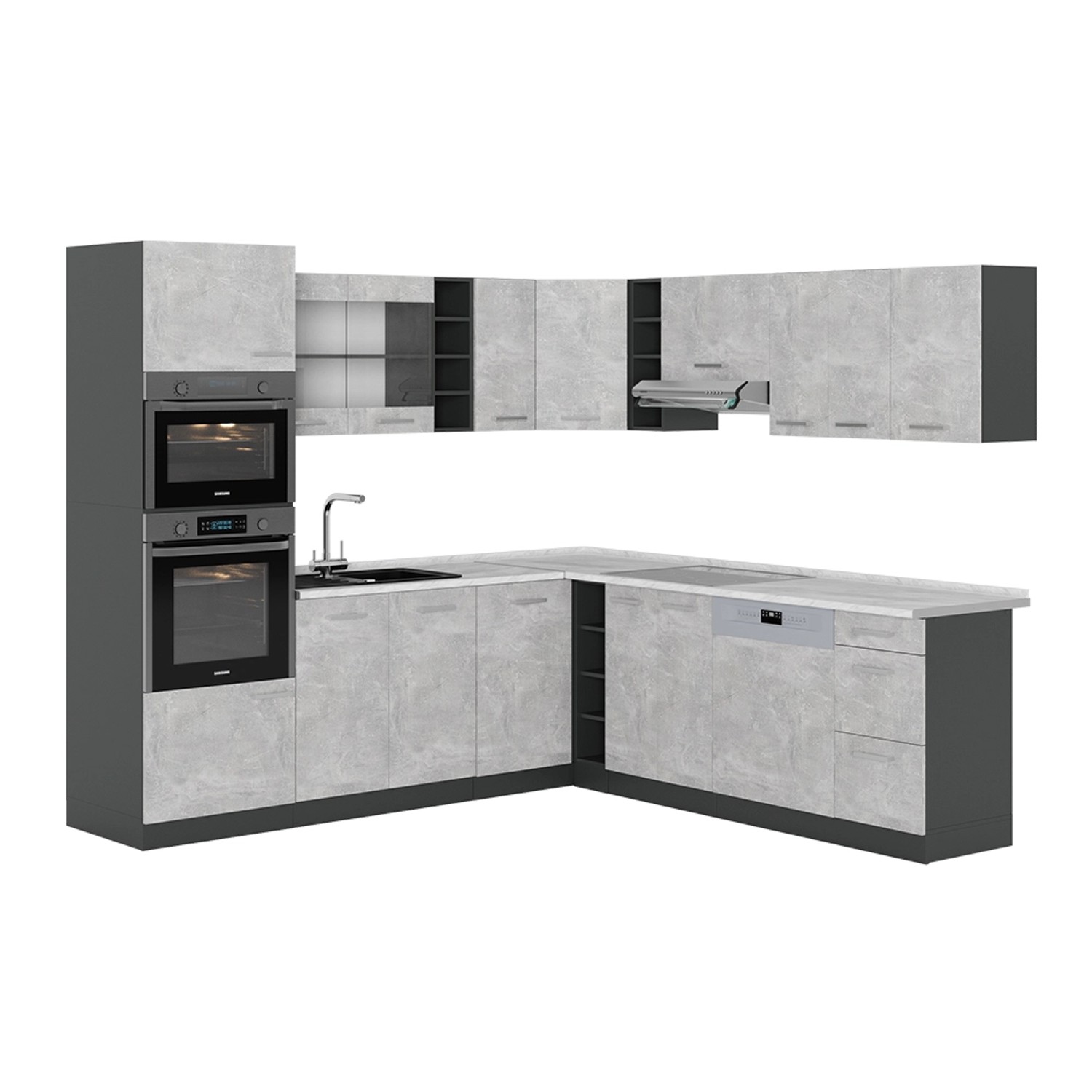 Vicco R-Line Eckküche Beton/Anthrazit 237 x 247 cm AP Marmor günstig online kaufen