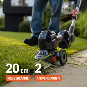 Husqvarna Akku-Grasschere Aspire SE20-P4A mit Verlängerung beim Rasenkantenschnitt.