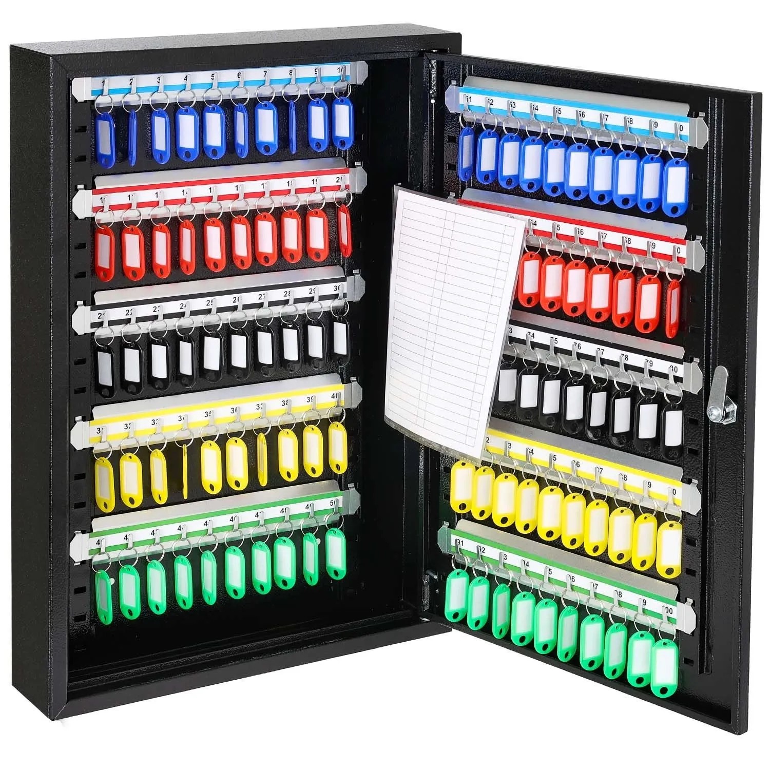 HMF 135100-02 Schluesselschrank Stahl Abschliessbar 100 Haken Stahlgehaeuse Schluesselaufbewahrung Schwarz 55x38x8 cm