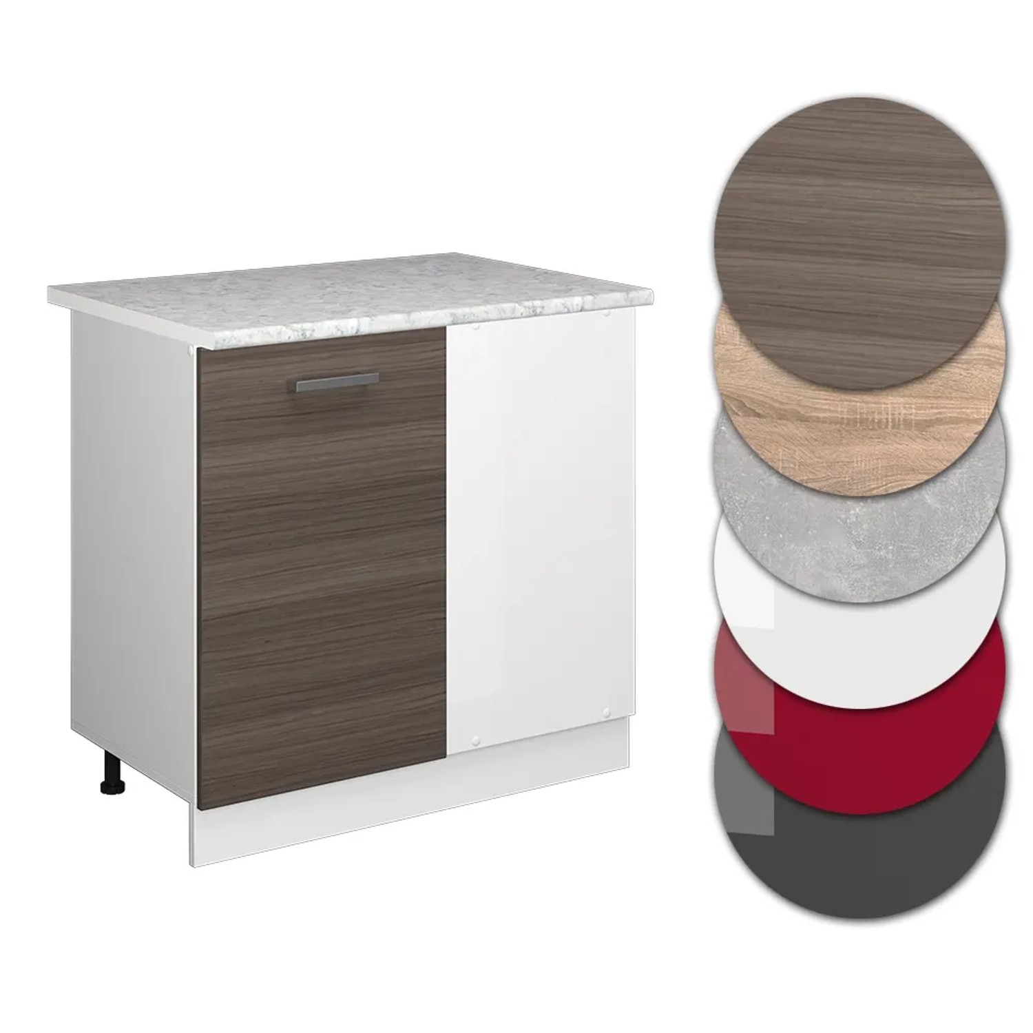 Vicco Eckunterschrank R-Line, grau/weiß mit Marmor Arbeitsplatte, Küchen Eckschrank