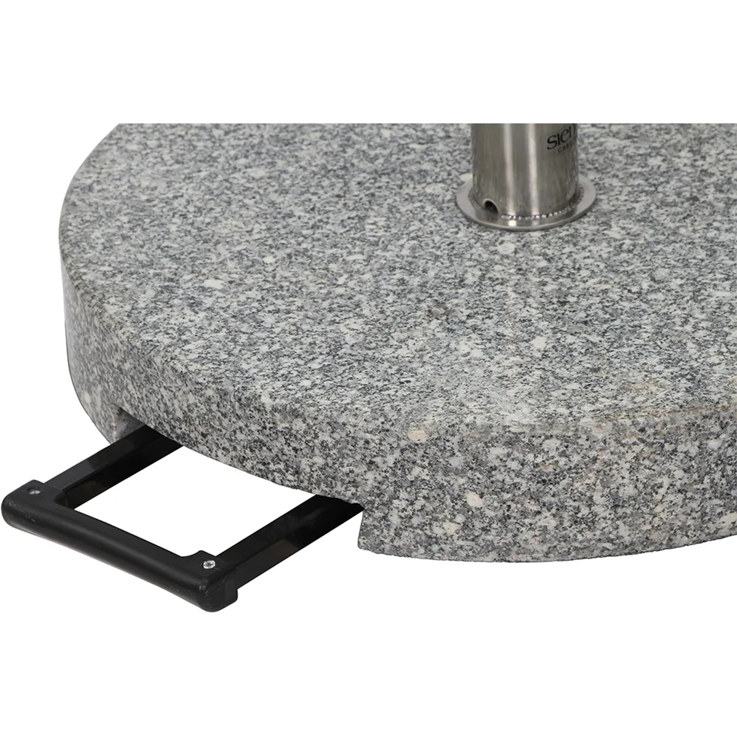 Grauer Siena Garden Schirmständer aus Granit, 40 kg, mit Edelstahlrohr und Griff.