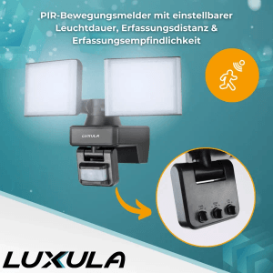 LUXULA LED Strahler mit Bewegungsmelder, 2x15W, neutralweiß, für Außenbereiche.
