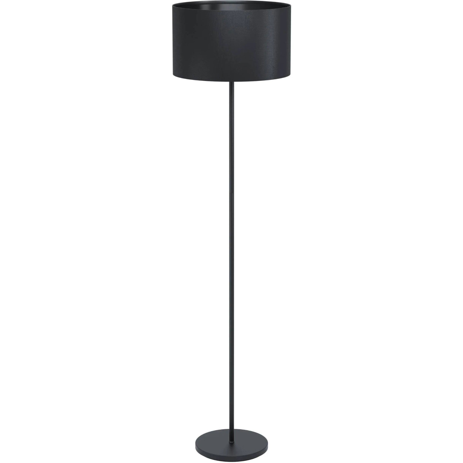 Schwarze Eglo Stehleuchte Maserlo mit Stoffschirm, 1-flammig, E27, für Wohnzimmer & Schlafzimmer.