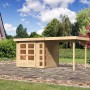 Karibu Holz-Gartenhaus Sölve, unbehandelt mit Flachdach und Anbau.