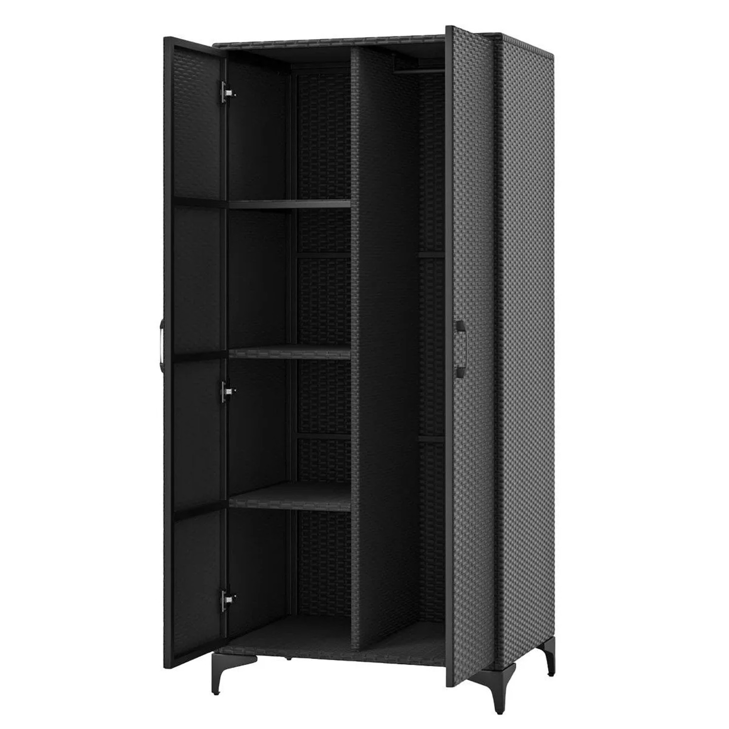 Costway Gartenschrank Rattan & Kleiderschrank mit Hängelstange Schwarz
