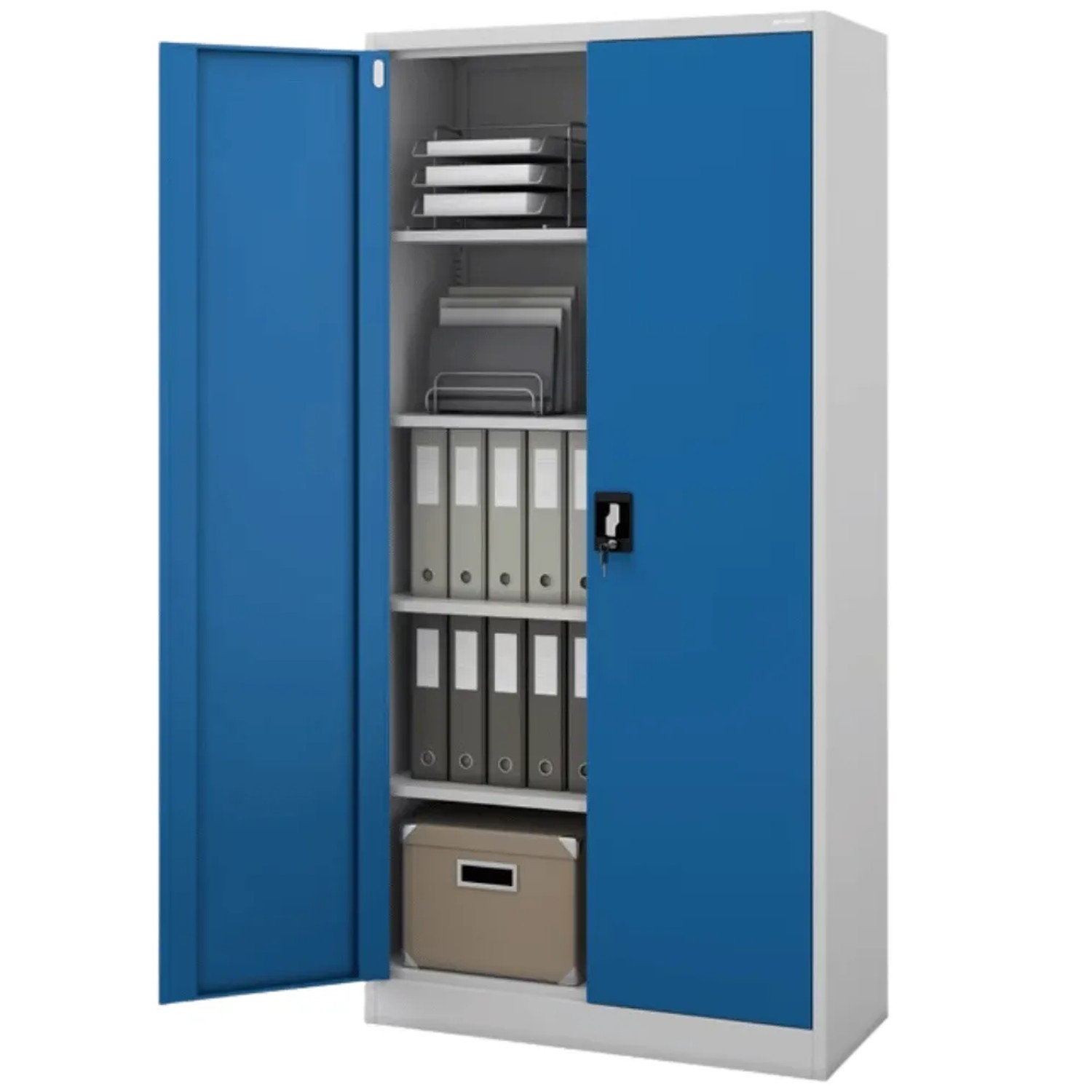 JAN NOWAK Aktenschrank Abschließbar JAN mit Flügeltüren 185 x 90 x 40 cm Grau-Blau