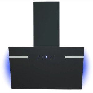 Respekta Design-Kopffreihaube Solea, 60 cm, schwarz mit Glasschirm und LED-Beleuchtung.
