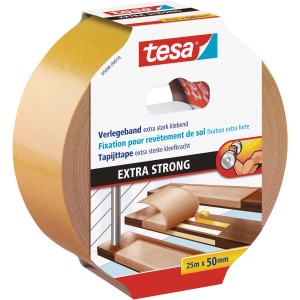 Tesa Verlegeband, extra stark klebend, 25m x 50mm, für Teppiche und PVC-Beläge.