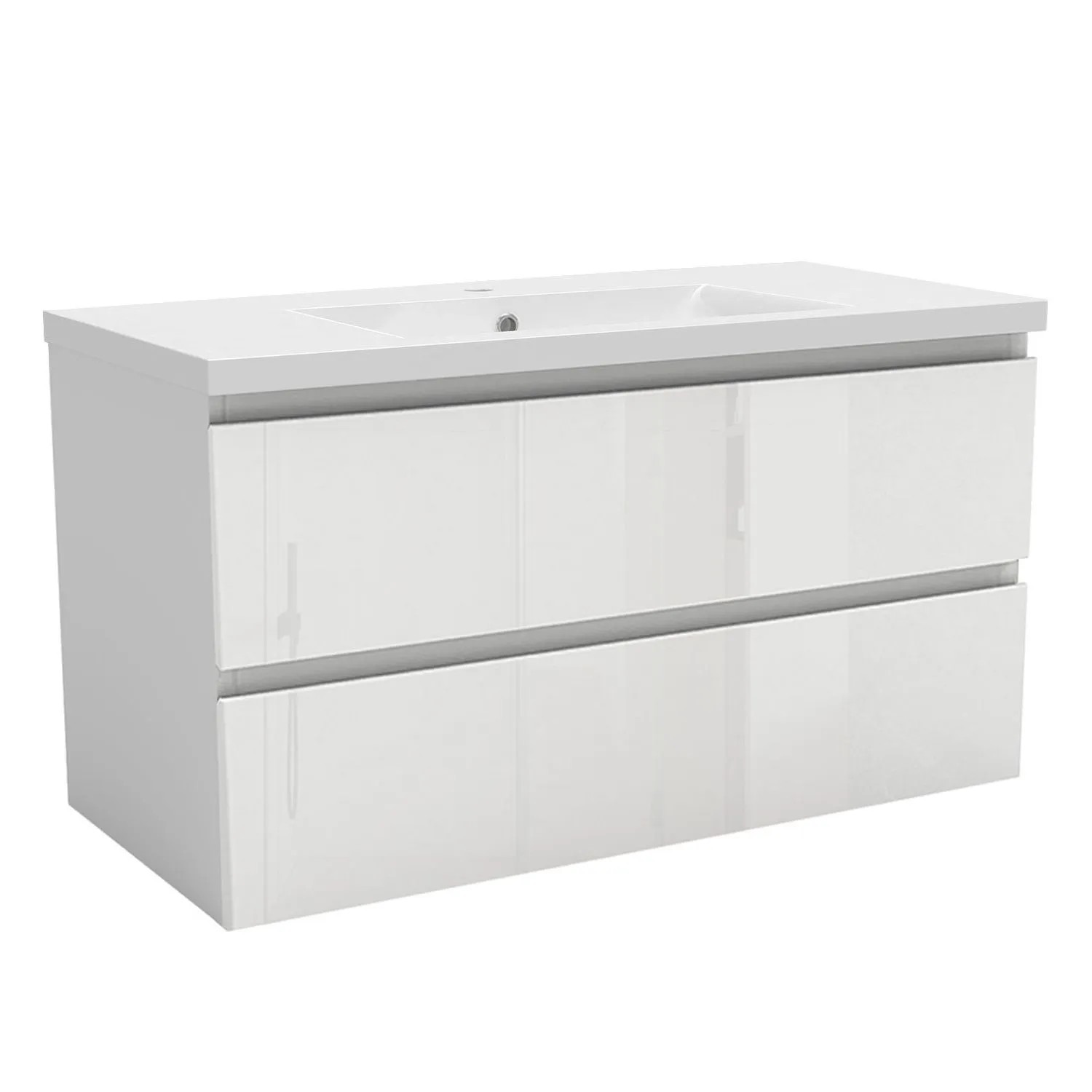 AICA Waschtisch mit Unterschrank 100 cm Aalst Badmöbel Set 2 tlg. Waschbecken mit Unterschrank Weiß Hochglanz Softclose