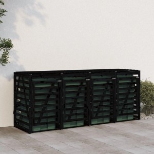 DELUKE 4er Mülltonnenbox Kiefernholz BOUMI 318x91,5x128,5cm Schwarz Mülltonnenverkleidung Für 4 Tonnen Müllbox Aus Holz