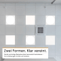 Rasterdecke mit quadratischen und runden LED Panels der Marke ENOVALITE LUNOS. Lampen & Leuchten.