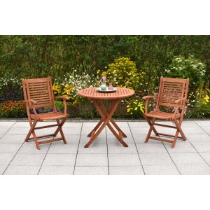 Merxx Cordoba Gartenmöbel-Set, 3-teilig: 2 Klappsessel und Klapptisch Ø 65 cm aus Eukalyptusholz.