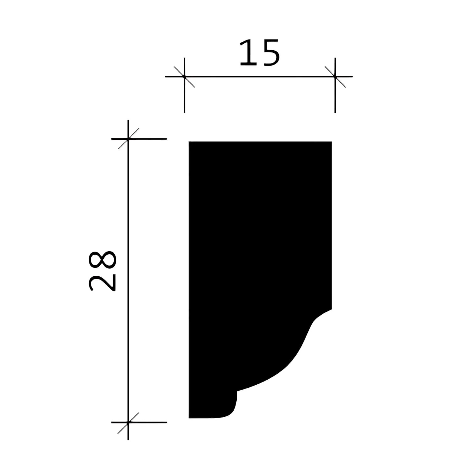 Detailzeichnung PROFHOME Wand- und Friesleiste 151305, Maße 28 x 15 mm.