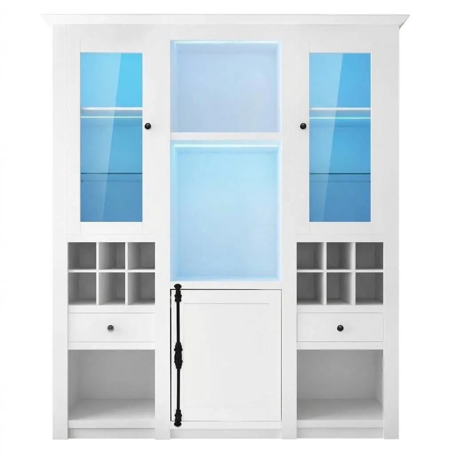 Merax Vitrine 3er Set LED Glasvitrine Standvitrine Wohnzimmerschrank Weiß