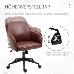 Brauner Vinsetto Bürostuhl, höhenverstellbar, mit Rollen und Wippfunktion. Detailansicht des Verstellhebels.