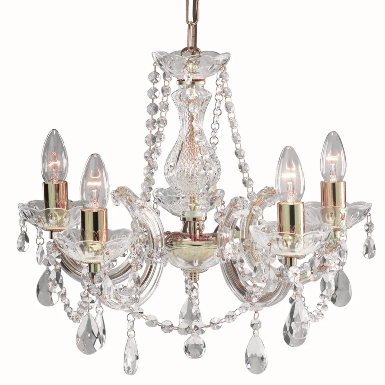 Licht-Erlebnisse Kronleuchter 5-Flammig in Gold 48 cm Breit E14 Metall Glas günstig online kaufen