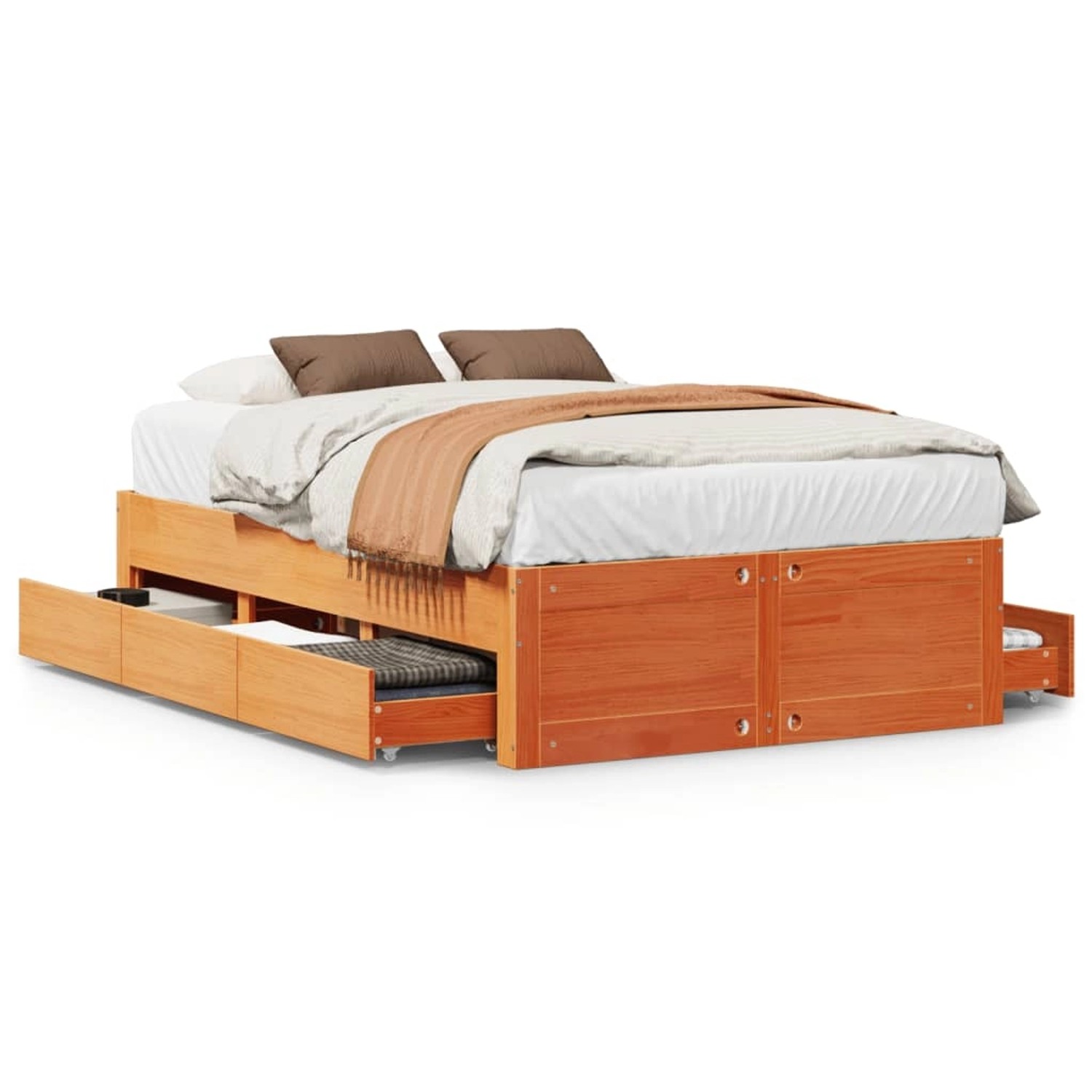 vidaXL Massivholzbett ohne Matratze mit Schubladen Braun 135x190 cm 3308821 günstig online kaufen