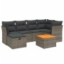 Graue 7-tlg. vidaXL Garten-Sofagarnitur aus Polyrattan mit Kissen und Akazientisch.