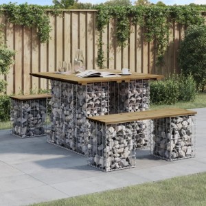 DELUKE Gartenbank Gabionen TELLE Aus Stahl 100x102x72cm Kiefernholz Braun 25cm Gabionenbreite Gabionenbank Gabionengitter Ziergabione