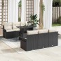 Schwarzes 7-teiliges vidaXL Garten-Sofa-Set aus Poly Rattan mit Kissen.