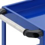 Detailaufnahme: Blauer PROREGAL Werkzeugwagen mit Handgriff und 3 Ladeflächen.