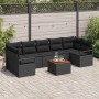 Schwarzes 8-tlg. vidaXL Garten-Sofa-Set aus Rattan mit Tisch und Polstern für Terrasse und Garten.