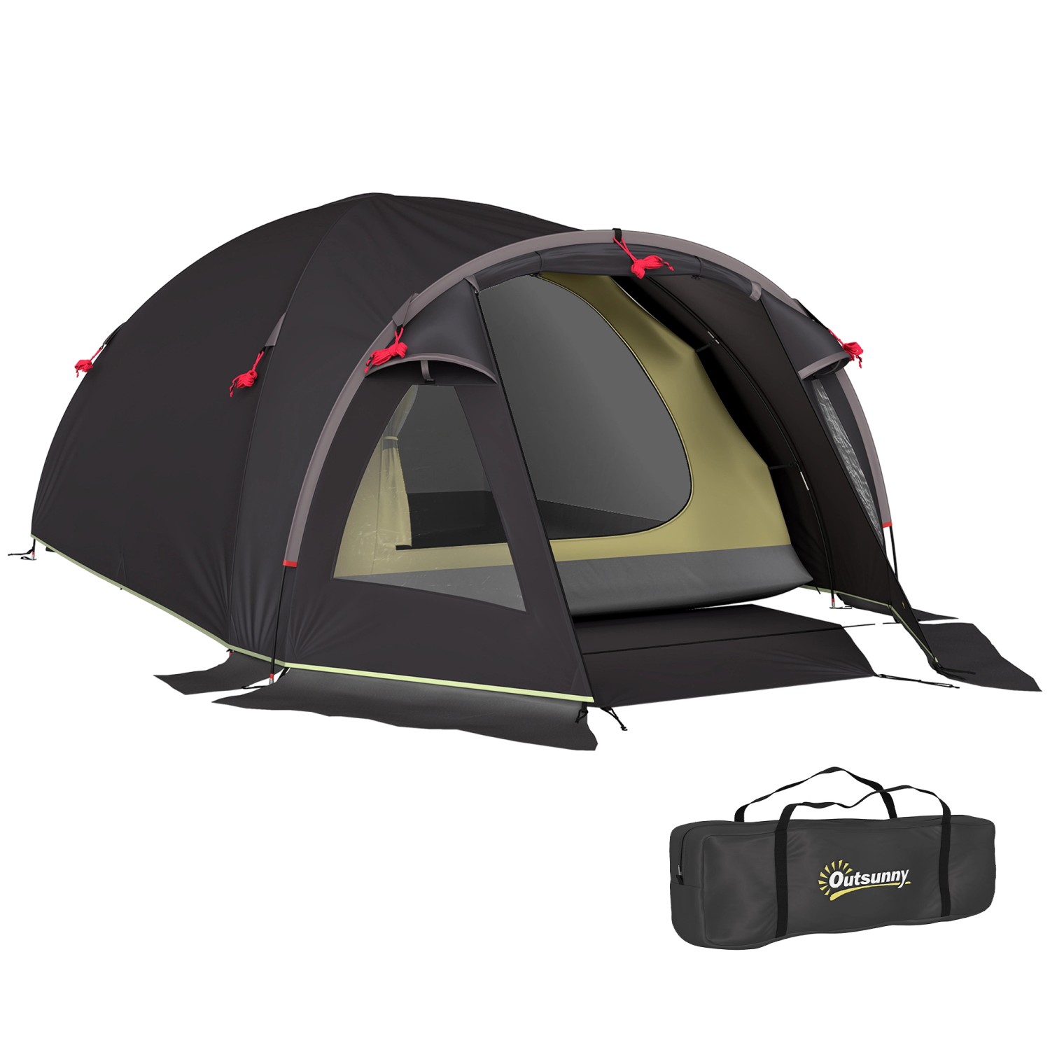 Outsunny Tunnelzelt Polyester Fiberglas Schwarz 3,3L x 1,9B x 1,2H m