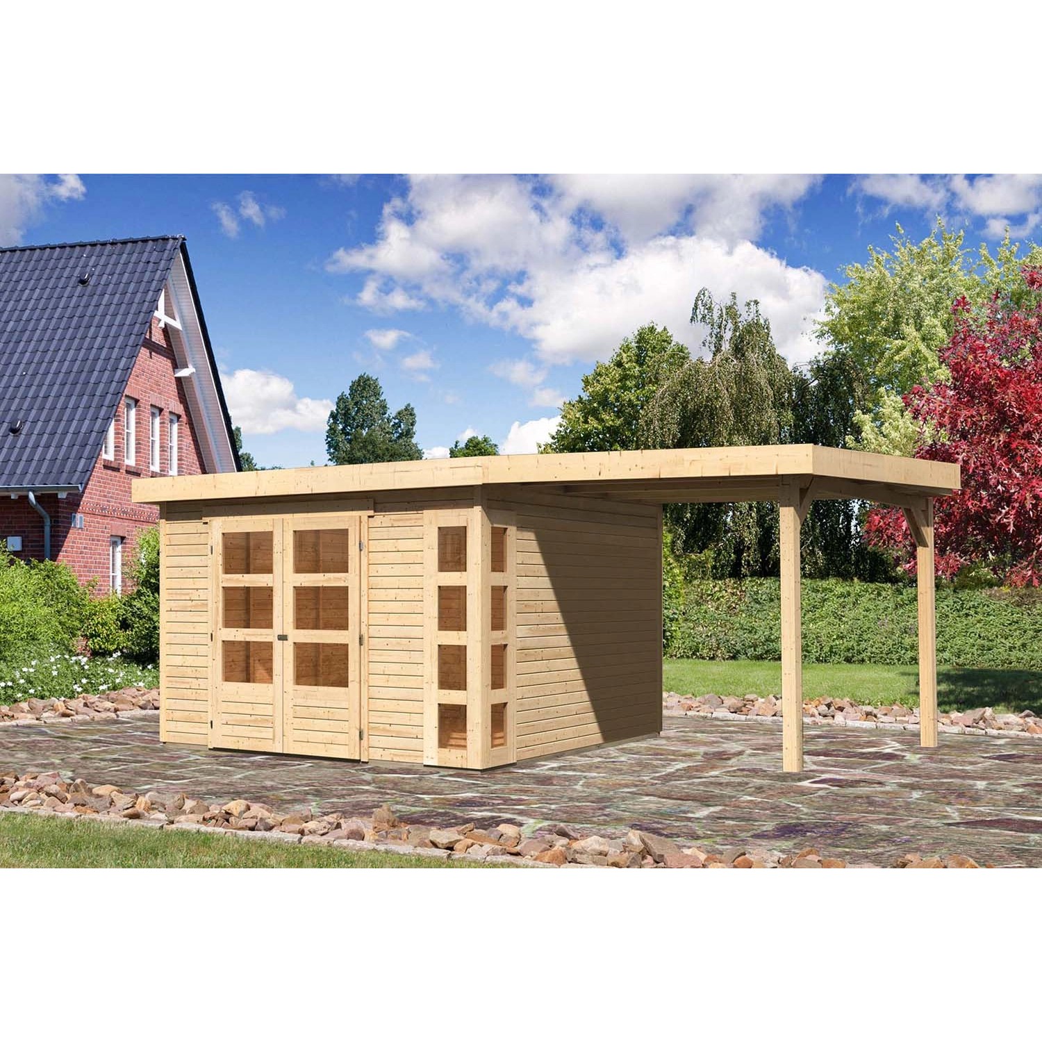 Karibu Holz-Gartenhaus Sölve Natur Flachdach Unbehandelt 298 cm x 302 cm günstig online kaufen