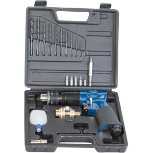 Scheppach Druckluftbohrer Set mit Bohrern, Bits, Ölfläschchen und Zubehör im Koffer.