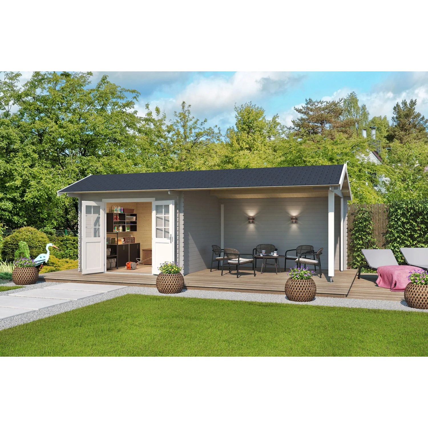 Lasita Gartenhaus New York 680 cm x 300 cm Lichtgrau