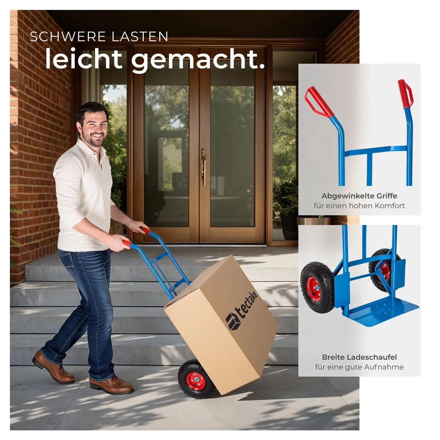 Tectake Sackkarre  Mit Stahlrahmen Luftbereifung  55 x 44 x 119 cm Blau_4