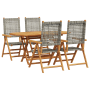 5-teiliges Garten-Esszimmer-Set aus Akazienholz und Polyrattan in Grau.